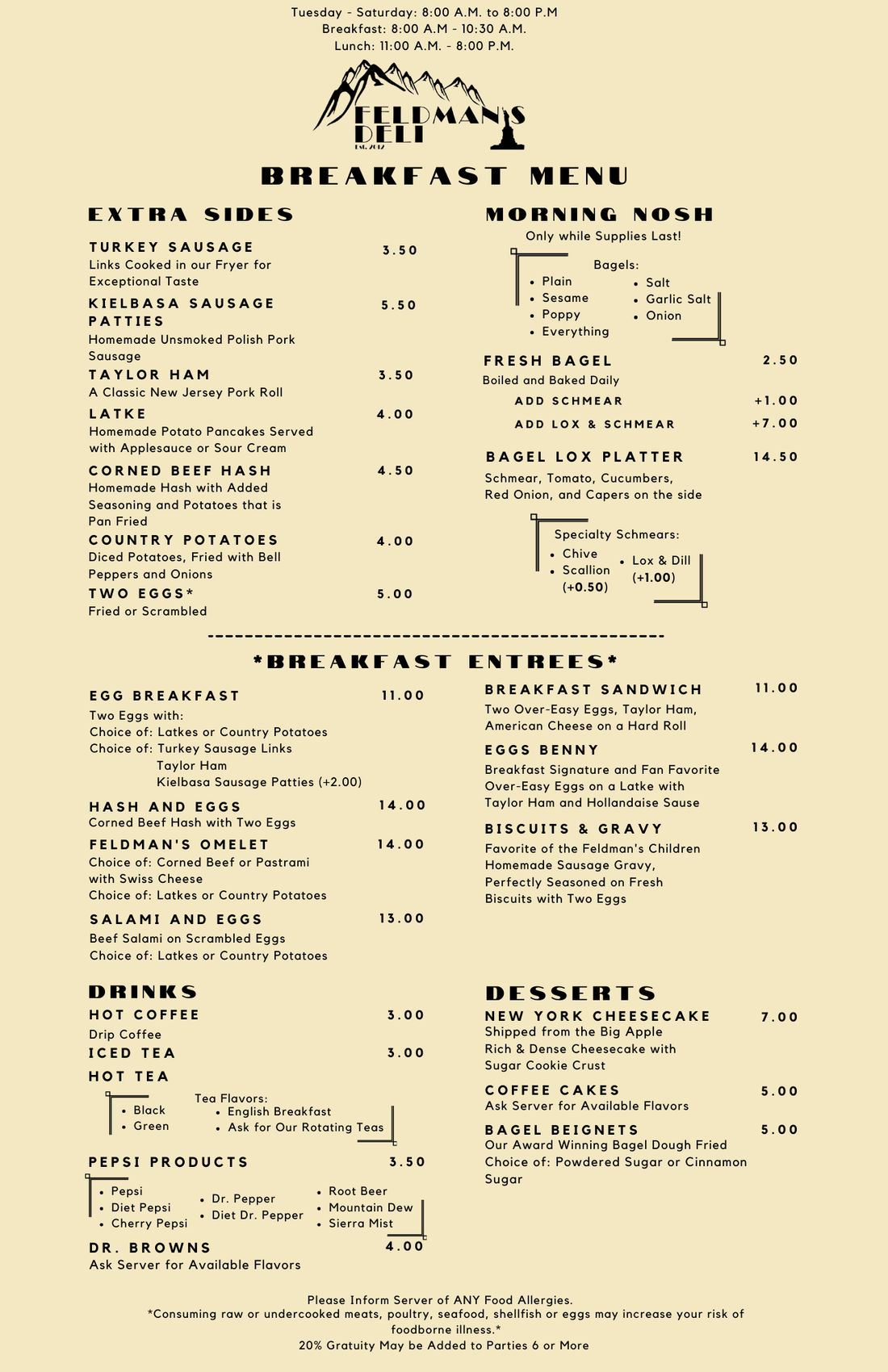 Menu – Feldman's Deli