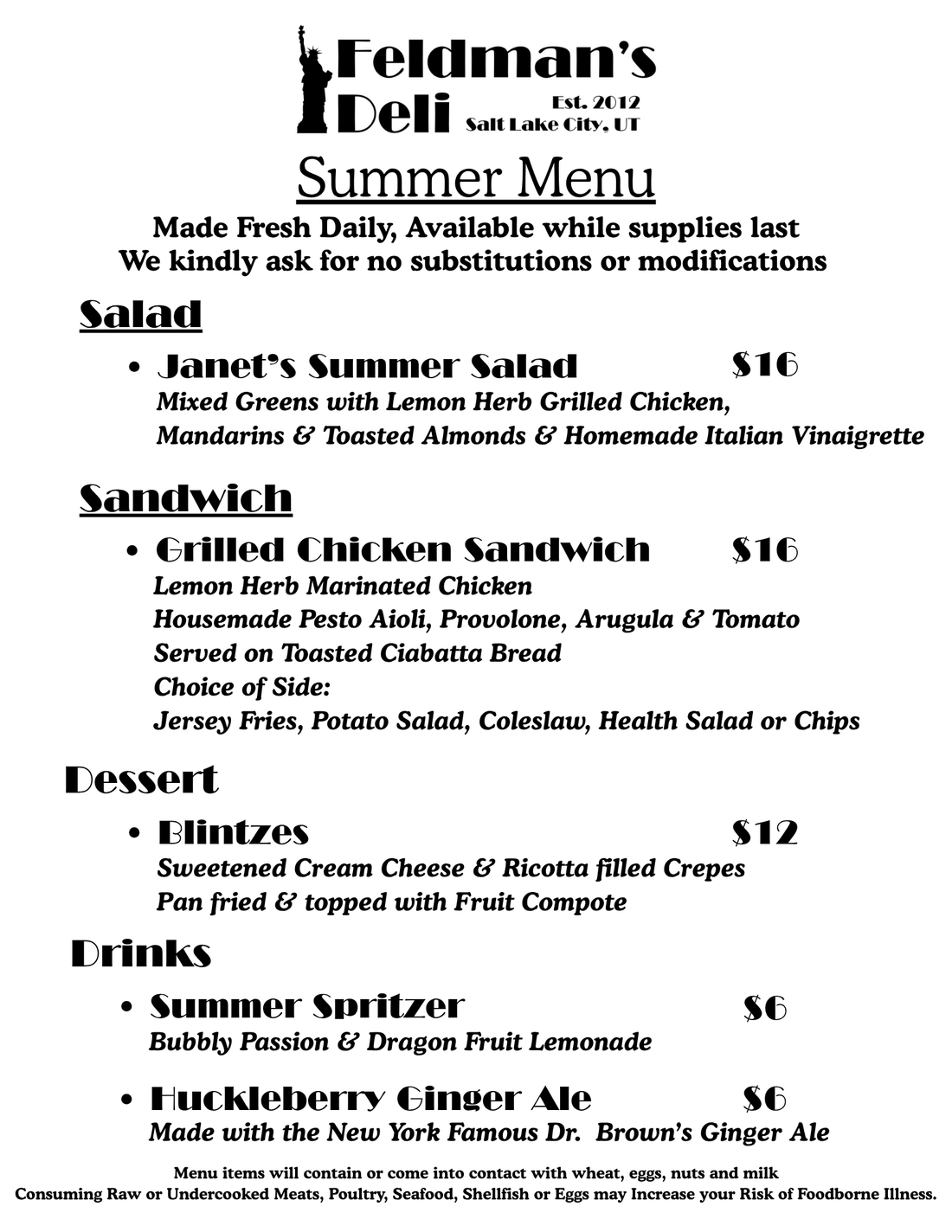 Menu – Feldman's Deli